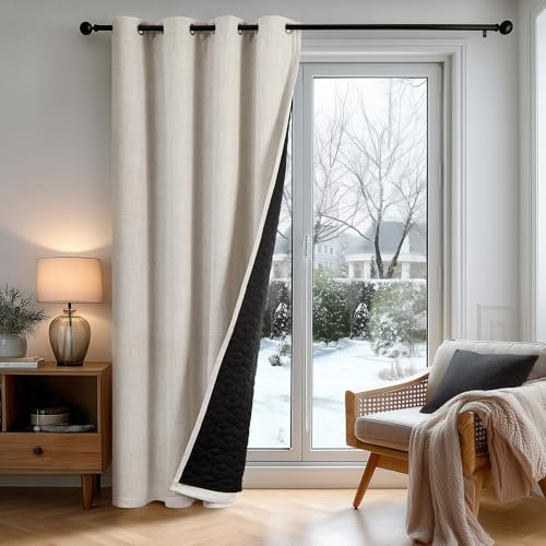 Deconovo Tenda Oscurante Termica Effetto Lino Doppio Strato – Pesante, Antivento, Isolante per Freddo e Caldo, con Occhielli, 140x245 CM, Lino, 1 Pannello – Certificata OEKO-TEX Standard 100