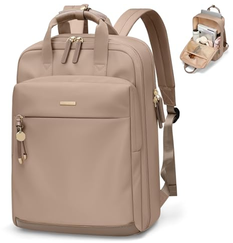 GOLF QUALITY Sac à dos pour femme - Grand sac à dos pour ordinateur portable de 15,6 - Sac à dos de voyage - Pour les vacances, les affaires, le travail, les voyages, le week-end - Noir abricot, 15.6