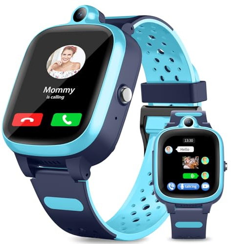 Fitonme 4G Kinder Smartwatch GPS Tracker, wasserdichte Telefon Uhr mit Videoanruf, SOS, WLAN, Bluetooth, Kamera, Schrittzähler, Geofence für Jungen und Mädchen Blau