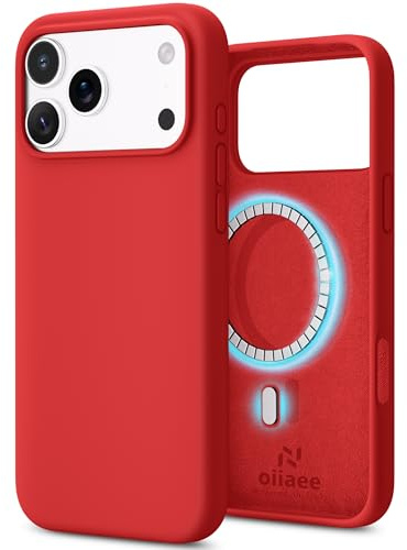 OIIAEE Compatible with iPhone 17 Pro Case 6.3 Inch, Soft Ultra Slim Protective Shockproof Liquid Silicone Phone Case Cover with Anti-Scratch Microfiber Lining,Red