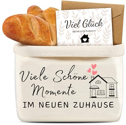 Yezirzax Brotkorb Stoff Einzugsgeschenke Wohnung, 37x25x15cm Brötchenkorb Mit Karte Und Umschlag, Einzugsgeschenk Wohnung, Einweihungsgeschenk Haus, Dekorativer Brotkorb Stoff Mit Druck