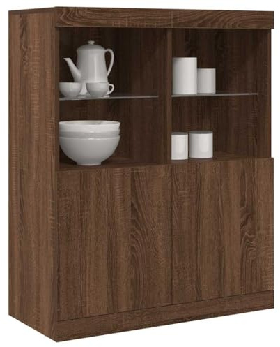 Teenpull Sideboard Braun Eichen-Optik, 81x37x100 cm Holzwerkstoff, Mehrzweckschrank mit Türen, Stauraum für Wohnzimmer, Flur, Küche