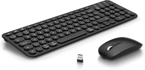Wireless Keyboard Mouse Set, Rechargeable Bluetooth & 2.4G Keyboard Mouse QWERTY UK Layout Computer Keyboard Quiet Mouse Combo for Windows PC Laptop Desktop - White