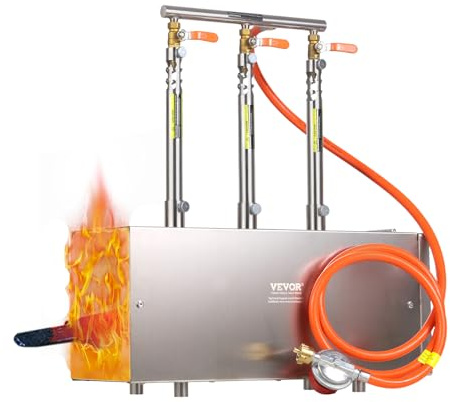VEVOR Fragua de Gas Propano Portátil, de Forma Cuadrada, con 3 Quemadores, 1427 °C, de Acero Inoxidable 201 Resistente a la Corrosión, Horno de Fusión para Forja de Metales, 510 x 190 x 540 mm