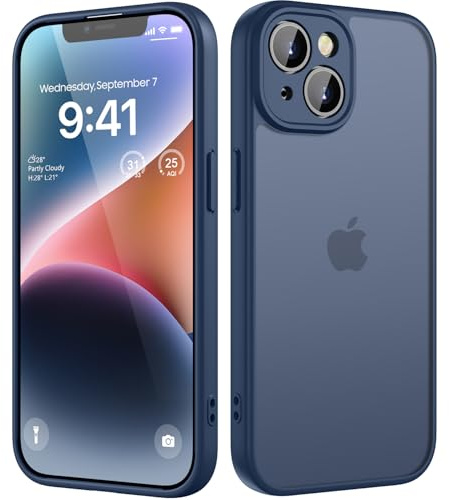 HGH für iPhone 14 Plus Hülle, Dunkelblau | Vollständiger Kameraschutz Stoßfest Kratzfest Anti-Fingerabdruck Transluzente Rückseite Matt Handyhülle für iPhone 14 Plus