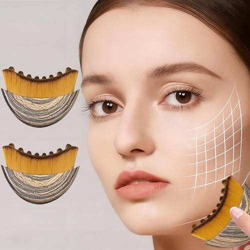 FLYGRRIV Alpenfaser Gesichtsbürste, Lymphbürsten Gesicht, Face Brush, Lymphdrainage, Gua Sha, Massagegerät Kontur Kinn Kiefer mit Aufbewahrungsbox(2 Stück-Braun)