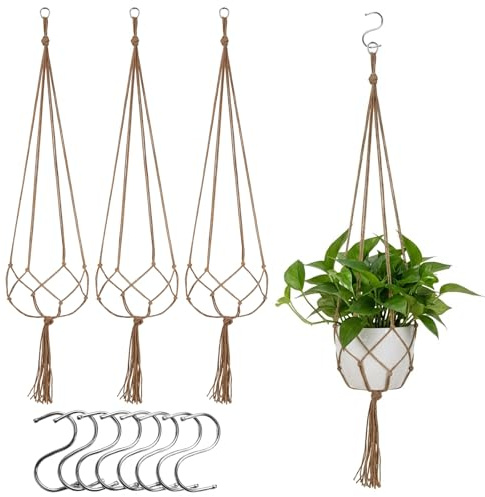 12 Teile Set Mit 4 Hängekörben Und 8 Haken, Makramee Blumenampel Blumentopf Hängend Innen, Raumsparende Blumenampel Hängend Für Balkon Und Wohnzimmer, 120 cm Länge Für Vertikale Gartengestaltung