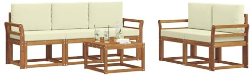 vidaXL Outdoor-Sofagarnitur mit Kissen 6 pcs Natur und Creme, Outdoor-Sofa, modernes Modul-Design, Lounge-Set für Terrassen, strapazierfähige Gartenmöbel für den Outdoor-Komfort