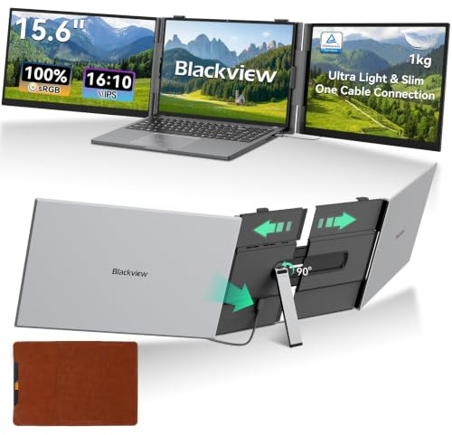 Blackview Laptop Screen Extender, 1kg Ultra-Light, One-Cable Connection, 15.6 Triple Screen Laptop Monitor Extender, TÜV Eye-Care, Business Travel, Mac, Windows, ChromeOS, Switch