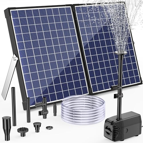 Biling 35W 1500l/h Solar Springbrunnen ohne Akku für Außen Teiche bis 3000L | Solarbrunnen für Draussen mit 4 Düsen, Leise Teichpumpe Solar mit Filter für DIY Gartenteich Wasserspiel Fontäne Fischteich
