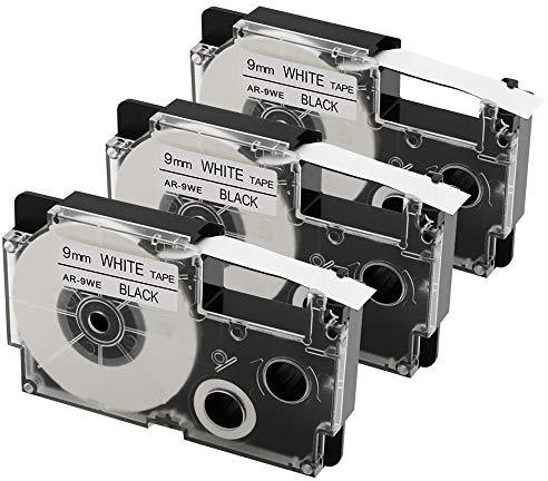 Aonomi 3 Pack Compatible Casio XR-9WE2S XR-9WE Label Tape Cassettes | Ez Label Printer Tape 9mm for Casio KL-120 KL-60 KL100 KL750 KL780 KL7000 Label Makers, 3/8 (9mm) x 26ft (8m) Black on White