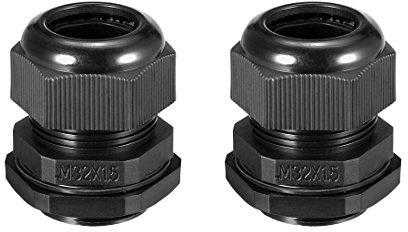 Sourcingmap 2Pcs M32 Cable Gland Waterproof Connector Plastic Wire Glands Joints Black for 16-21mm Dia Wires