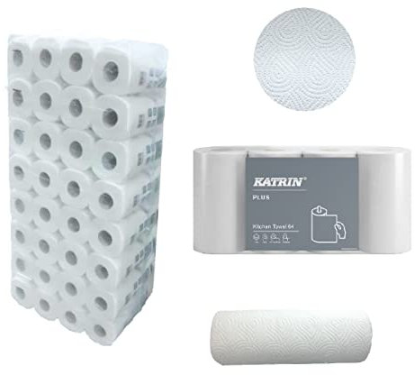 Küchenrolle Katrin Plus Kitchen 64 Blatt weiß, 3-lg, 26x23 cm, Verpackungseinheit: 8x4=32 Rollen im Beutel. #231004
