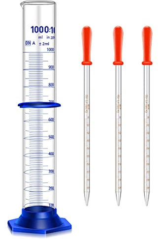 Qesdaoxu Dicker Messzylinder aus Glas mit Antialling-Kunststoffbasis und Stoßstangenschutz (Glas, 1000 ML, Clear)