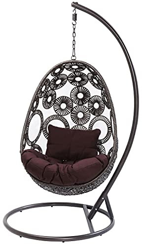 Kare Design Hängesessel Ibiza, Braun, Indoor und Outdoor Hängestuhl, Hängekorb mit Gestell und 2 braunen Kissen, Bis 125kg belastbar, Braunes Stahlgestell, 209x120x104 cm (H/B/T)