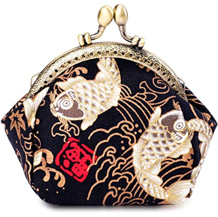 Oyachic Magic Coin Purse Change Purse Wallet Carp Small Handbag Pouch Cluches Bag Kiss Lock for Women (Black)