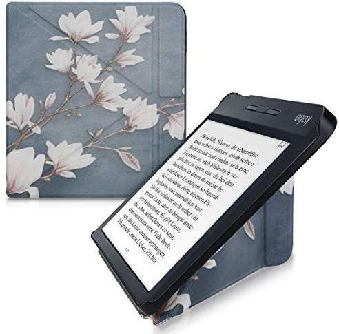 kwmobile Coque liseuse Compatible avec Kobo Libra H2O - Coque étui de Protection à Rabat en Simili Cuir - Taupe-Blanc-Bleu-Gris