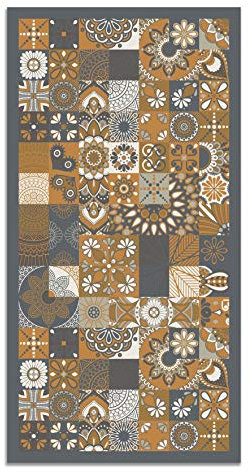 Panorama Tapis Vinyle - Modèle Carreaux Ciments Cuisine Orange 140x200 cm - Différentes Tailles - Deco Maison, Cuisine, Chambre et Exterieur
