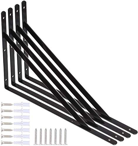 Starvast Wandregal, 4 Stück, dreieckige Halterungen mit 90 Grad aus Stahl, Regalwinkel 400 mm x 250 mm, Halterung für Eckwinkel, mit 20 Schrauben und 8 Anker (schwarz)