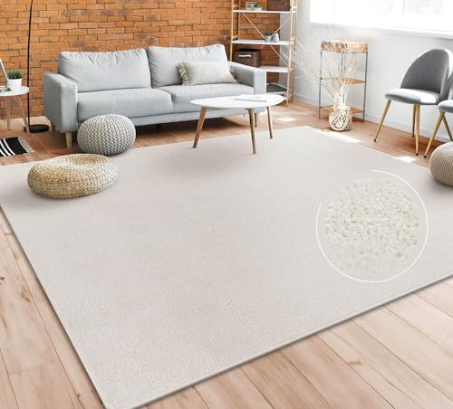 Paco Home Teppich Wohnzimmer Schlafzimmer Esszimmer Kurzflor Moderne Optik Einfarbig Pastell, Grösse:120 cm Rund, Farbe:Creme
