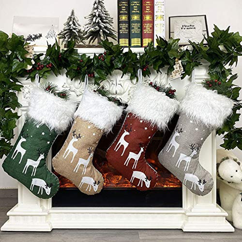 Fauhsto Weihnachtsstrümpfe,Weihnachtssocken,Nikolausstiefel Weihnachtssocken Deko Kamin Christmas Stocking,Nikolausstrumpf, Weihnachtsdeko Geschenke Taschen und Süßigkeiten Taschen-4 & 5 Stück