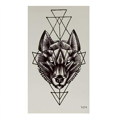 2 x Wolfkopf Tattoo in schwarz - mit geometrischen Formen - Temporary Body Tattoo - T074 (2)