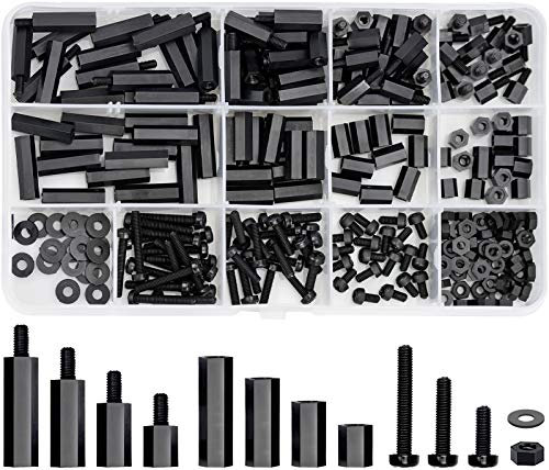 HongBoom 260 Pièces Nylon Noir Hex Assortiment Kit M3 Nylon Entretoises Hexagonales Vis Écrou avec Une Boîte de Rangement