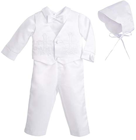 Lito Angels Baby Boys Long-Sleeve Christening Suit, White, Age 0-3 Months