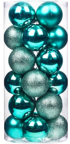 Emopeak Christmas Balls Ornaments 24Pcs, Shatterproof Xmas Balls Baubles Decor or Christmas Tree, Christmas Balls Hanging Holiday Wedding Party Decoration (Teal, 1.57-4CM)