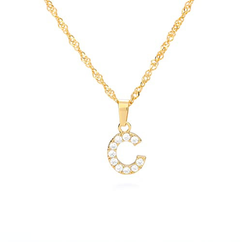 Buchstaben Kette Personalisierte Halskette mit Initial Buchstaben Anhänger Alphabet A-Z Buchstabenkette Damen Gold Kette Namenskette Geschenk für Frauen Weihnachten Geburtstag Valentinstag (C)