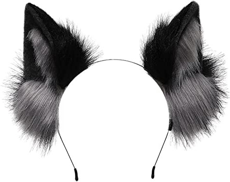 ZFKJERS Serre-tête avec oreilles de loup en fourrure pour homme et femme - Accessoires mignons pour Halloween (gris noir)
