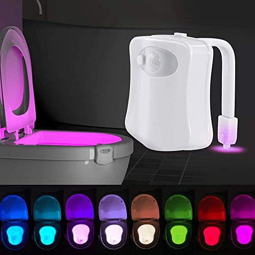 ProBytes 8 Colour Changing RGB Toilet Bowl LED Light - Automatic Glow in Dark/Night time Motion Sensor, All Types of Toilets, Style, Décor, Prevent Accidents, 3 x AAA Powered, Energy