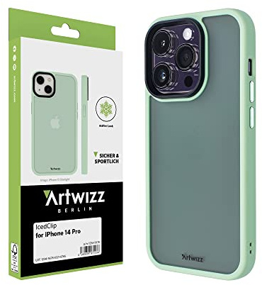 Artwizz IcedClip Hülle kompatibel mit iPhone 14 Pro - Mattes Vereistes Design, Rückseite mit Soft-Touch-Beschichtung, Mint-Green