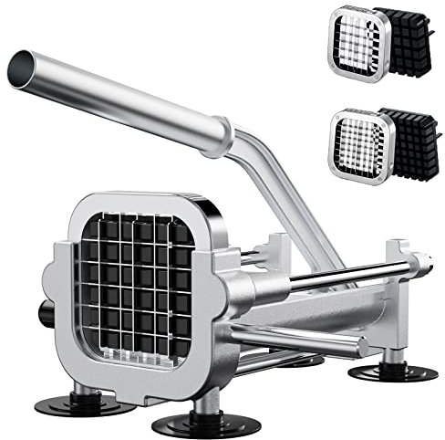 Eascandy Coupe-frites professionnel, Trancheuse à pommes de terre en acier inoxydable 12,7 mm et 9,5 mm, Coupe-pommes de terre robuste pour patates douces, carottes, ignames et concombres.
