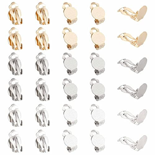 SUNNYCLUE 1 Box 30 Stück 3 Farben Ohrclips Zubehör Runde Flache Rückseite Ohrringclips Edelstahl Ohrringkonverter Nicht Durchbohrte Ohrringeinstellungen Für Frauen Erwachsene Schmuckherstellung DIY Ha