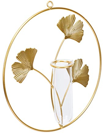 YARNOW Wall-mounted Hydroponic Vase for Indoor Plant Decor Round Gold Wall Planter Living Room Wall Art Decoration