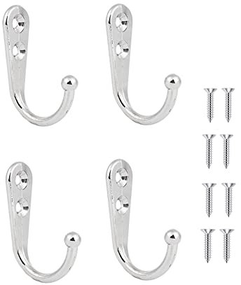 Yesmin 4 PCS Wall Mounted Hooks,Coat Hooks Retro Door Robe Hook for Hanging Towel Clothes Hat Key Single Metal Hook Cloth Hanger for in Bedroom Bathroom Kitchen Cupboard (with 8 Pcs Screws)-Silver