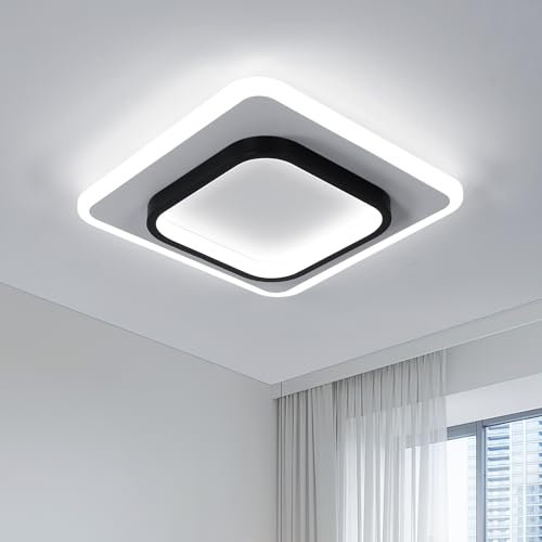 LED Deckenlampe, 30W 3375LM Moderne Deckenleuchte Quadratische, Acryl Deckenlampen Schwarz, Deckenbeleuchtung für Flur, Küche, Balkon, Waschräume, Schlafzimmer, Wohnzimmer, 6500K Kaltesweiß, 30CM