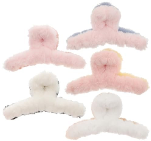 Lurrose 5 Stück Haarklammer Große Rutschfestes Haar Jaw Clips Plüsch Claw Cips Mit Starkem Halt Für Damen Dickes Haar