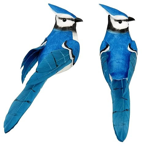 LWINGFLYER Künstliche Vögel realistische Blaue Eichelhäher Schaumstoff-Feder Vogel für Weihnachtsbaumschmuck Kranz Basteln Blumenarrangements Heim-Party-Dekoration (13 cm, 2 Klauen)