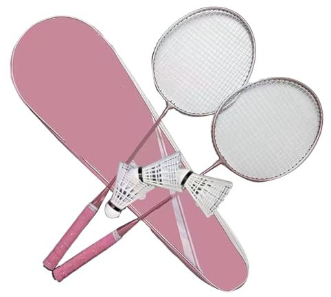 Badmintonschläger-Set, Dual-Grip-, Leichte Badmintonschläger mit Federbällen-Tragetasche für -Hinterhofspiele (Rosa)