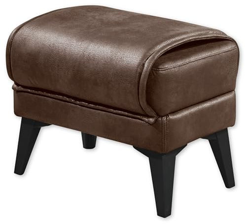 EDWARD Fußhocker in Lederoptik gepolstert, Dunkelbraun - Vintage Polsterhocker für Sessel, Couch und Sofa - 62 x 50 x 43 cm (B/H/T)