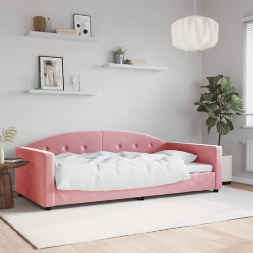 Homgoday Tagesbett Couchbett Einzelbett Bettsofa Schlafsofa Loungesofa Polstersofa Sofa Couch Sitzersofa Jugendbett Gästebett für Wohnzimmer Gästezimmer Rosa 100x200 cm Samt