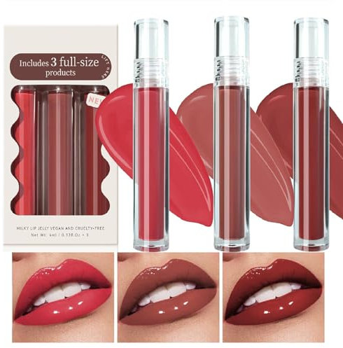 3 Farben Gelee Lippenstift Shimmer Lipgloss Antihaft-Cup Lipgloss Flüssiger Lippenstift Set Flüssigkeit Lippenstift Set Lippenbalsam Lippenpflege Lippenö für Frauen Make-up (B)