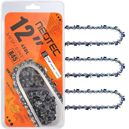 NEOTEC Catena per motosega da 30,5 cm, passo R45: 3/8 LP, catena di ricambio calibro 0,043 per Husqvarna, Dewalt, Kobalt e altri (3 catene)