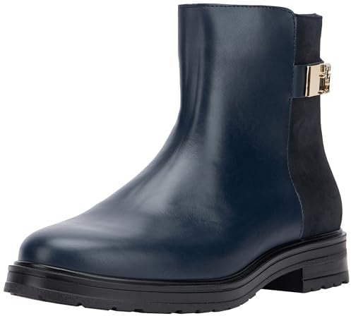 Tommy Hilfiger Donna Stivali Bassi in Pelle, Blu (Space Blue), 37