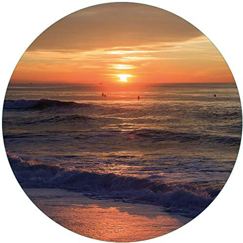 Wallario Glasbild rund Sonne über dem Meer - Rund, 50 cm Durchmesser Wandbild Glas in Premium-Qualität: Brillante Farben, freischwebende Optik