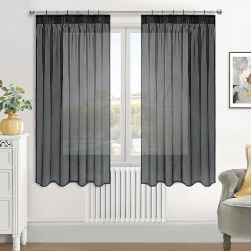 MRTREES vorhänge anthrazit, Vorhang mit kräuselband 145 cm hoch, Vorhang lichtdurchlässig gardinen Wohnzimmer modern 2er Set kurz 140 cm breit Schlafzimmer Elegant exquisit
