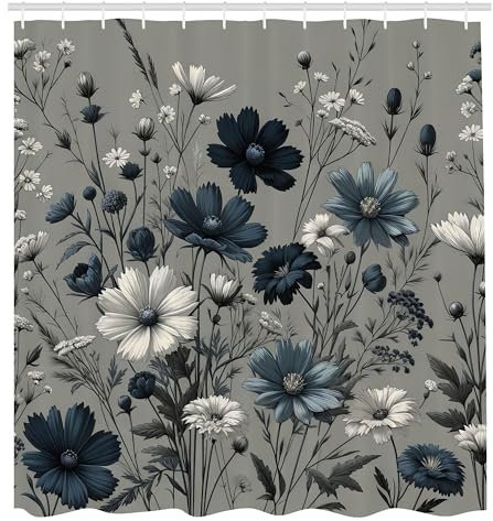 ABAKUHAUS Bleu Marine Rideau de Douche, Arrange Floral De Style Vintage Cottagecore Pour Une Nuit, Material Resistente al Agua Durable Estampa Digital, 175 cm x 200 cm, Noix de Coco Bleu Pétrole Foncé