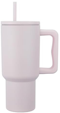 30oz Thermobecher mit Griff und Stroh, Kaffeebecher to Go, Doppelwandiger Edelstahl Vakuum Isolierbecher Große Kapazität für Tee Kaffee Wasser bestes Geschenk (Rouge, 887ml)